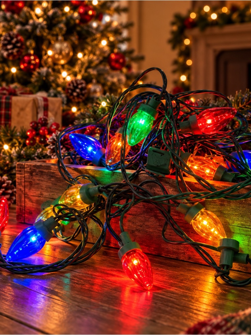 Vintage Multicolor C9 Holiday String Lights - Red, Green, Blue, Yellow, Orange